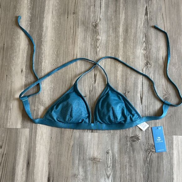NWT Turquoise Glitter Bikini top With Cross Back Size Medium - Picture 4 of 12
